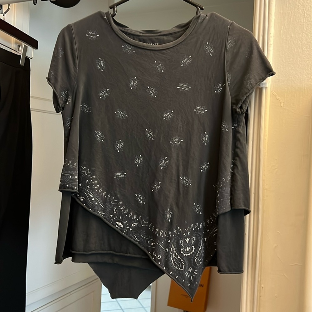 All Saints Gray Bandana print Short Sleeve Tee